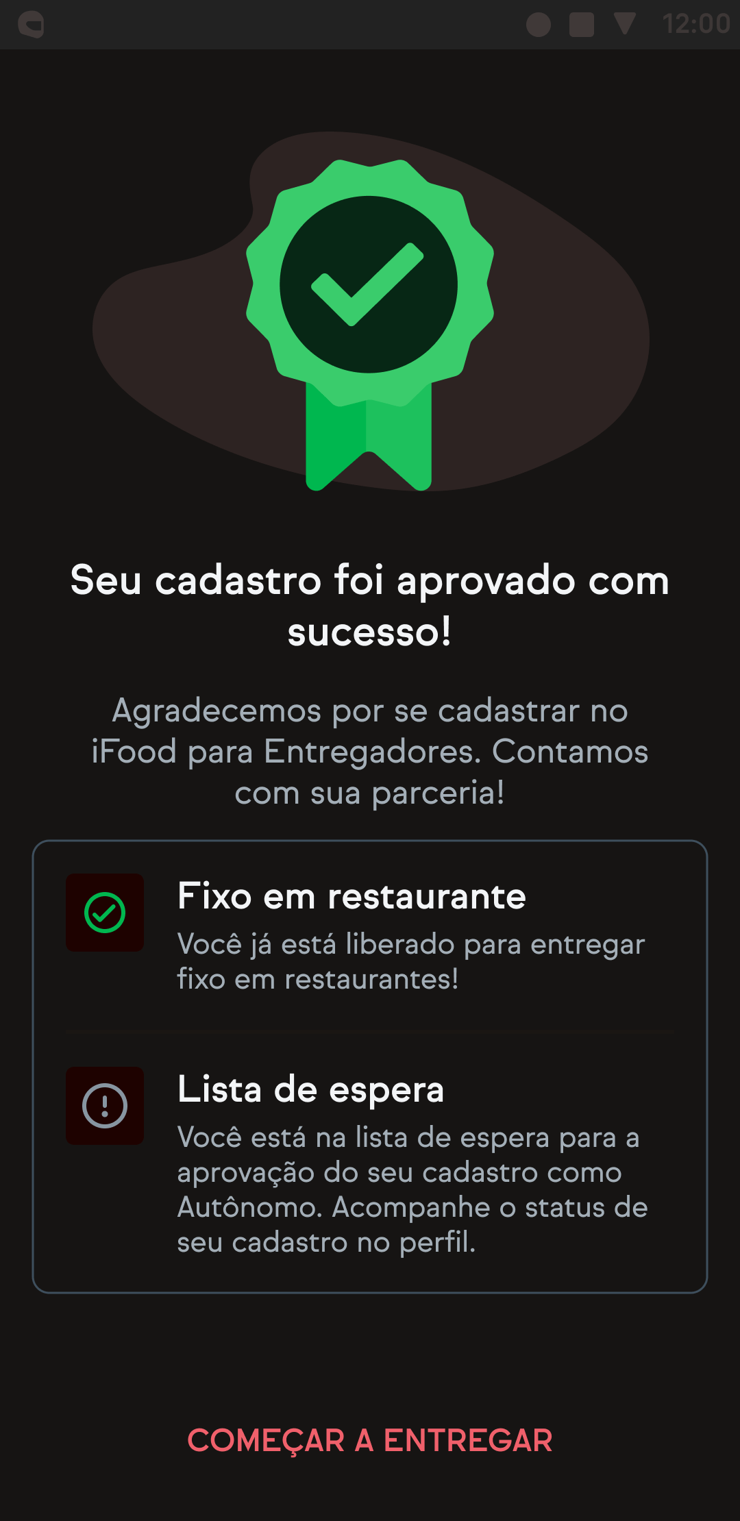 Screenshots of iFood's driver app