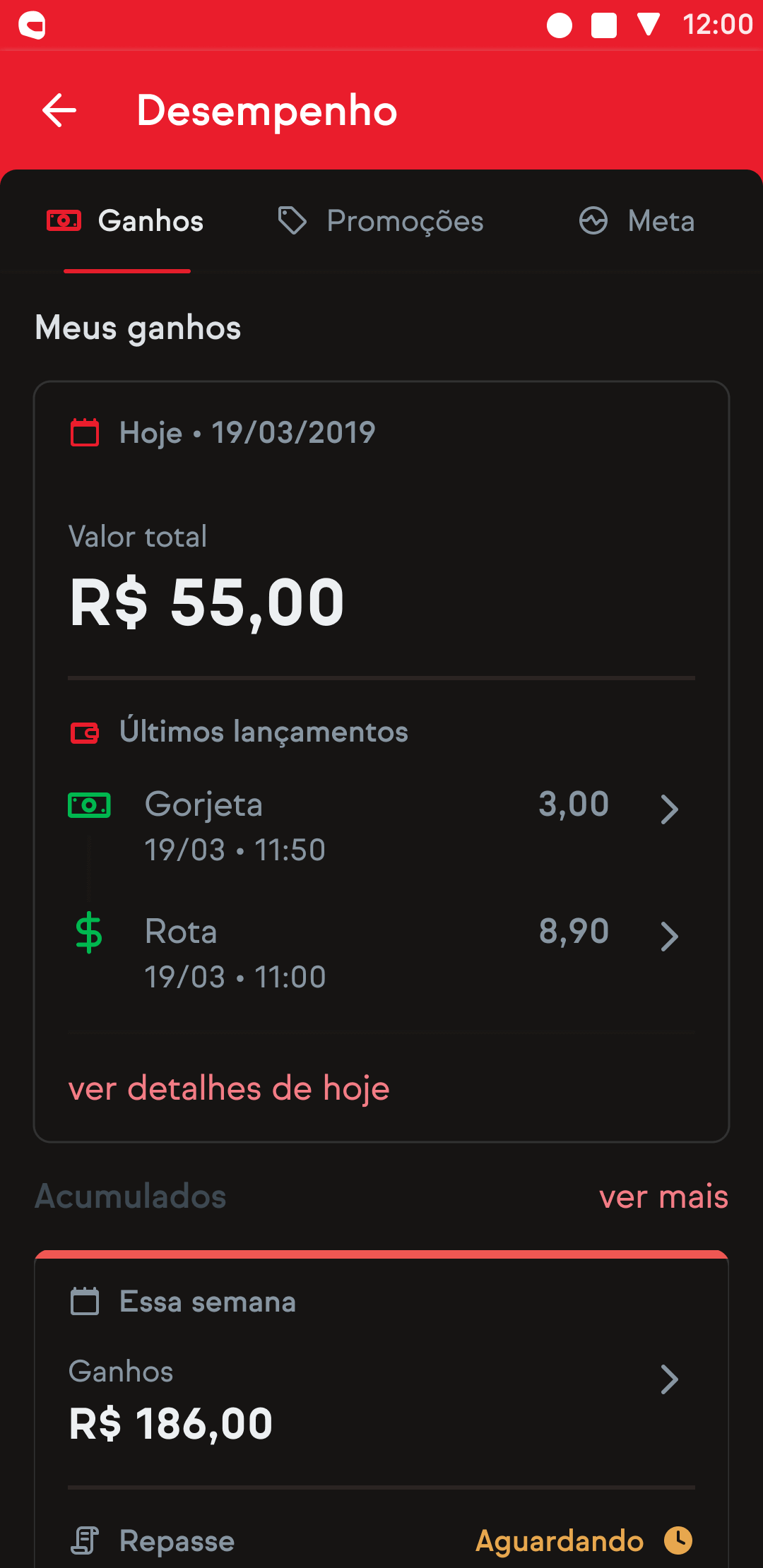 Screenshots of iFood's driver app