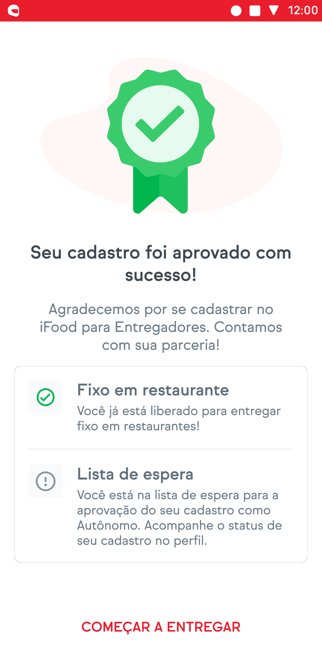 Screen shots of iFood's driver app